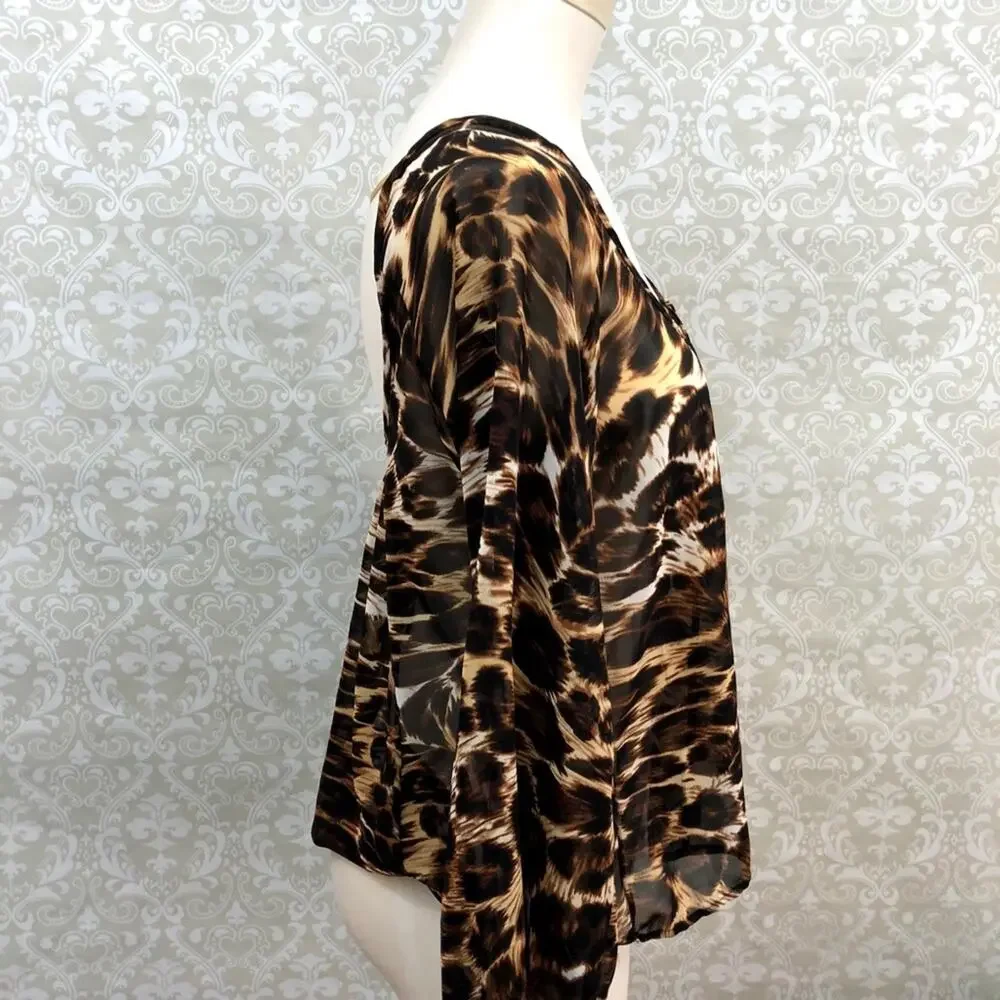 Show Me Your Mumu Small NWT Womens Brown Black Leopard Sheer Popover Blouse - Picture 3 of 6